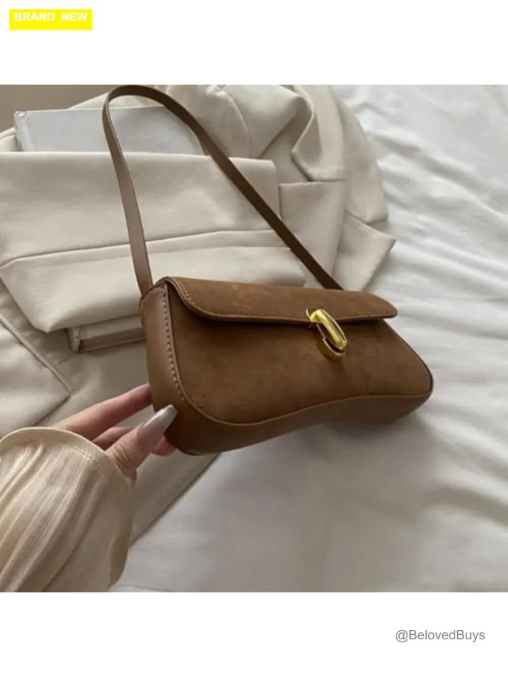 Faux Suede Leather Underarm Hobo Bag with Twist Lock